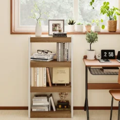 4 Ebenen Holz Standregal mit 2 Kippschutz-Sets & Offenen Regalfächern Bücherregal Natur