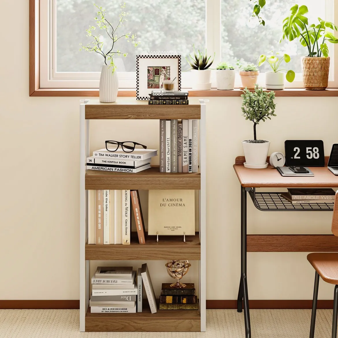 4 Ebenen Holz Standregal mit 2 Kippschutz-Sets & Offenen Regalfächern Bücherregal Natur