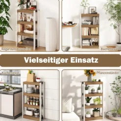 4 Ebenen Holz Standregal mit 2 Kippschutz-Sets & Offenen Regalfächern Bücherregal Natur