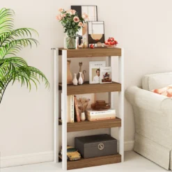 4 Ebenen Holz Standregal mit 2 Kippschutz-Sets & Offenen Regalfächern Bücherregal Natur