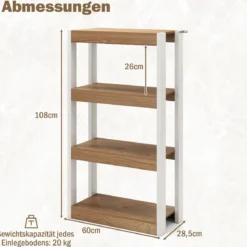 4 Ebenen Holz Standregal mit 2 Kippschutz-Sets & Offenen Regalfächern Bücherregal Natur
