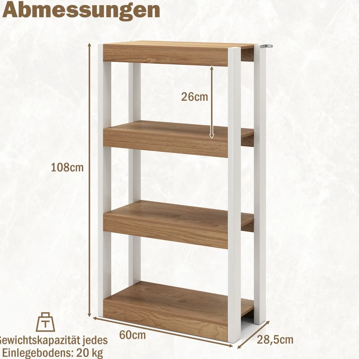 4 Ebenen Holz Standregal mit 2 Kippschutz-Sets & Offenen Regalfächern Bücherregal Natur