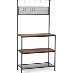 3 Ebenen Küchenregal mit 11 Haken und Gitter Mikrowellenregal 84 x 39 x 171 cm