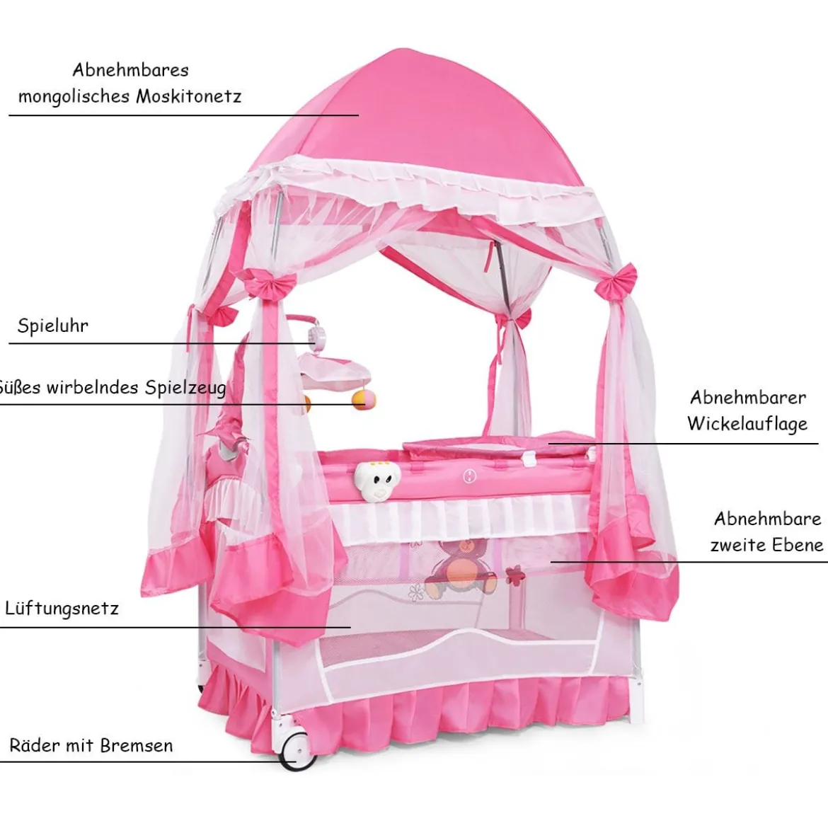 2 Ebenen Klappbares Babybett Kinderreisebett Laufstall mit Wickelauflage