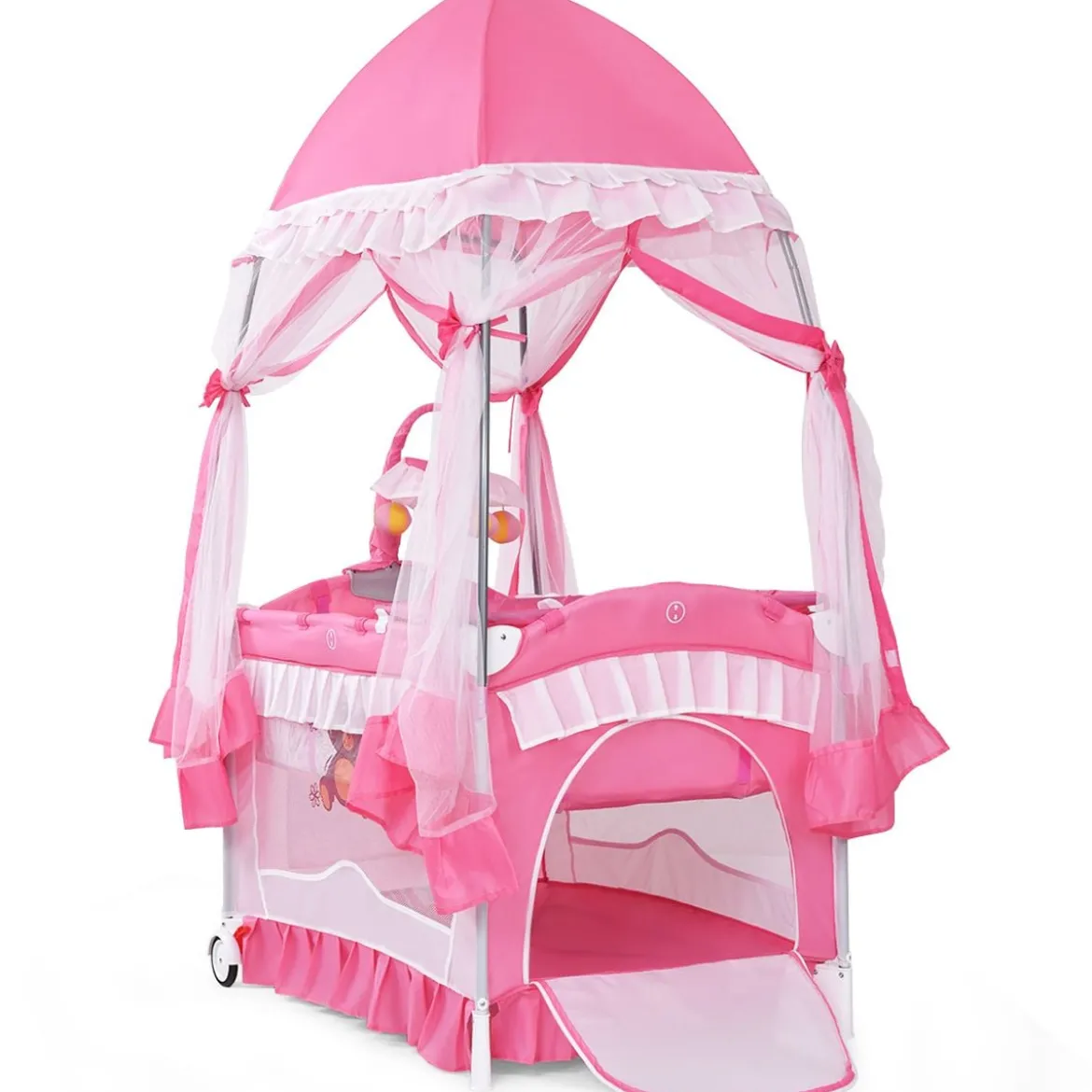 2 Ebenen Klappbares Babybett Kinderreisebett Laufstall mit Wickelauflage