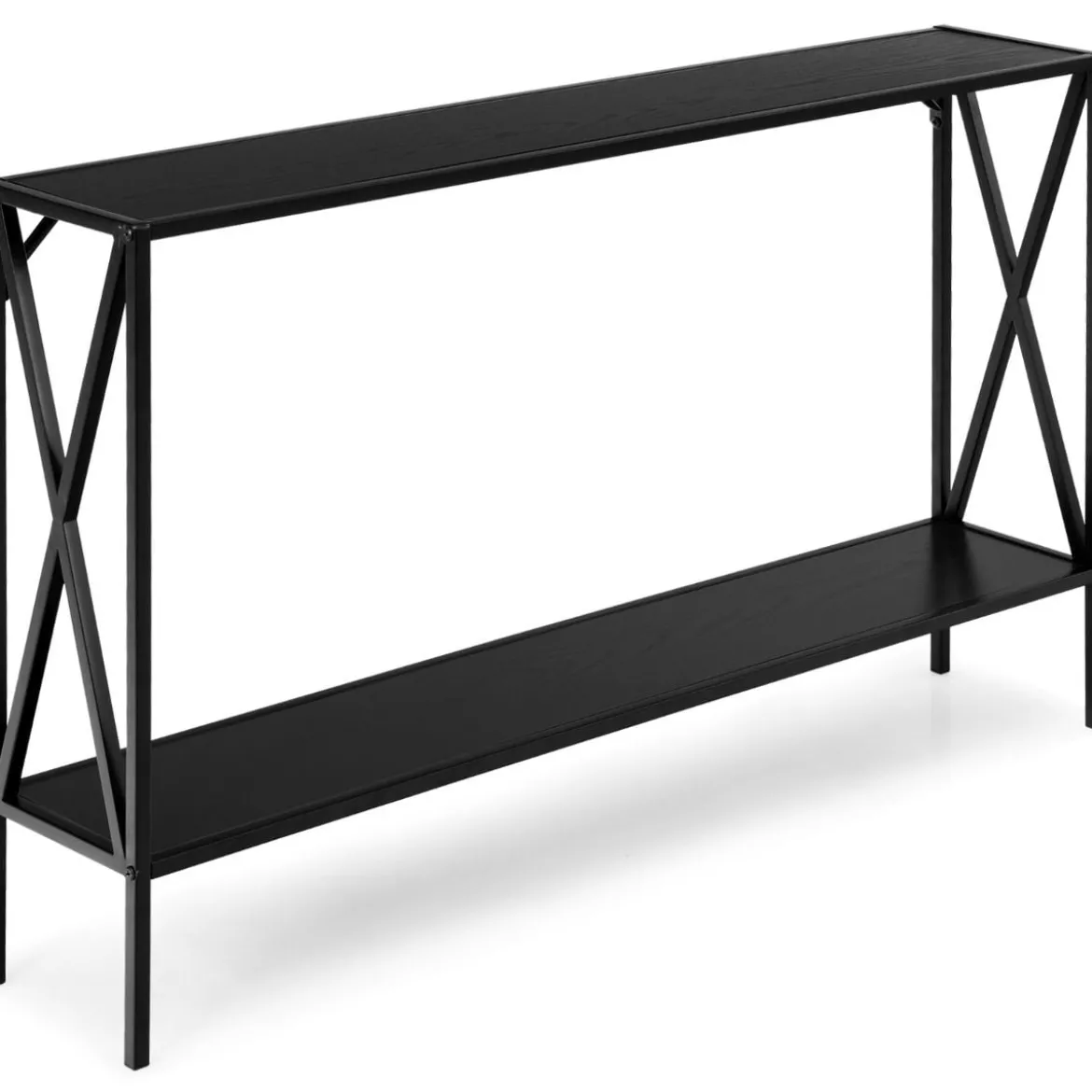 2 Ebenen Konsolentisch Metallrahmen Moderner 2-stufiger Sofatisch in X-Form 120 x 23 x 74 cm Schwarz