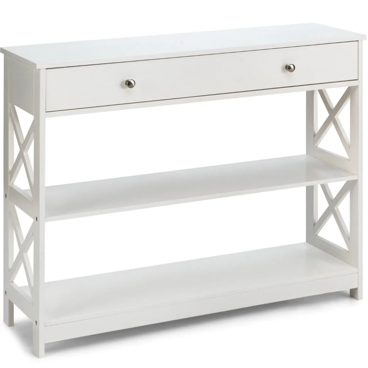 3 Ebenen Konsolentisch mit Schublade & Regal aus Holz 100 x 30 x 80 cm Weiß