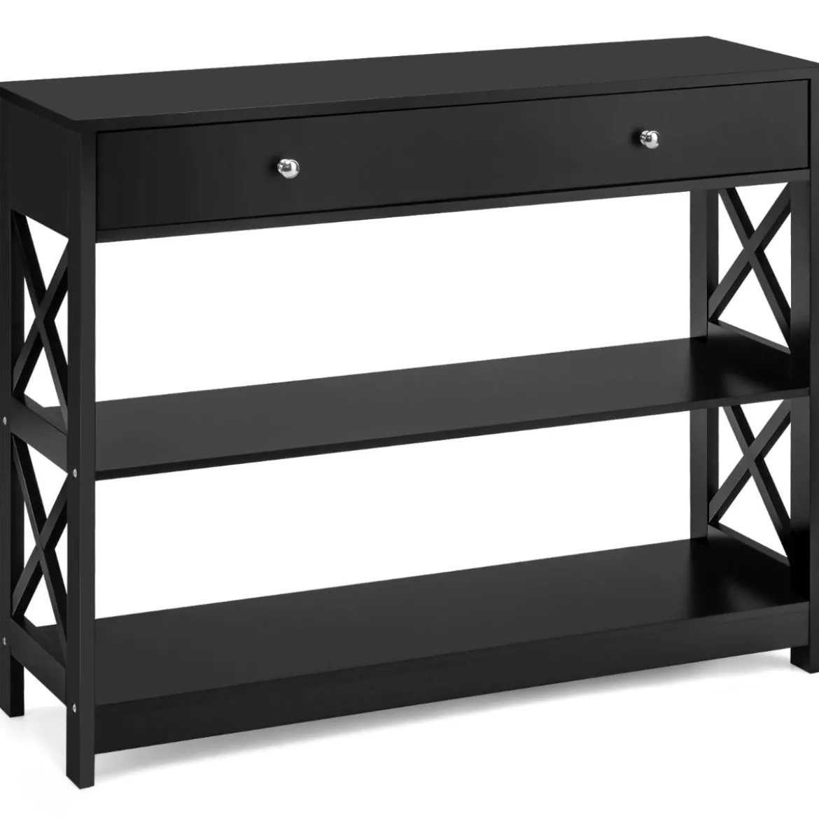 3 Ebenen Konsolentisch mit Schublade & Regal aus Holz 100 x 30 x 80 cm schwarz