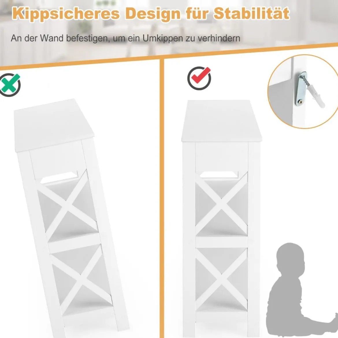 3 Ebenen Konsolentisch mit Schublade & 2 Ablagen & X-Förmigen Beinen