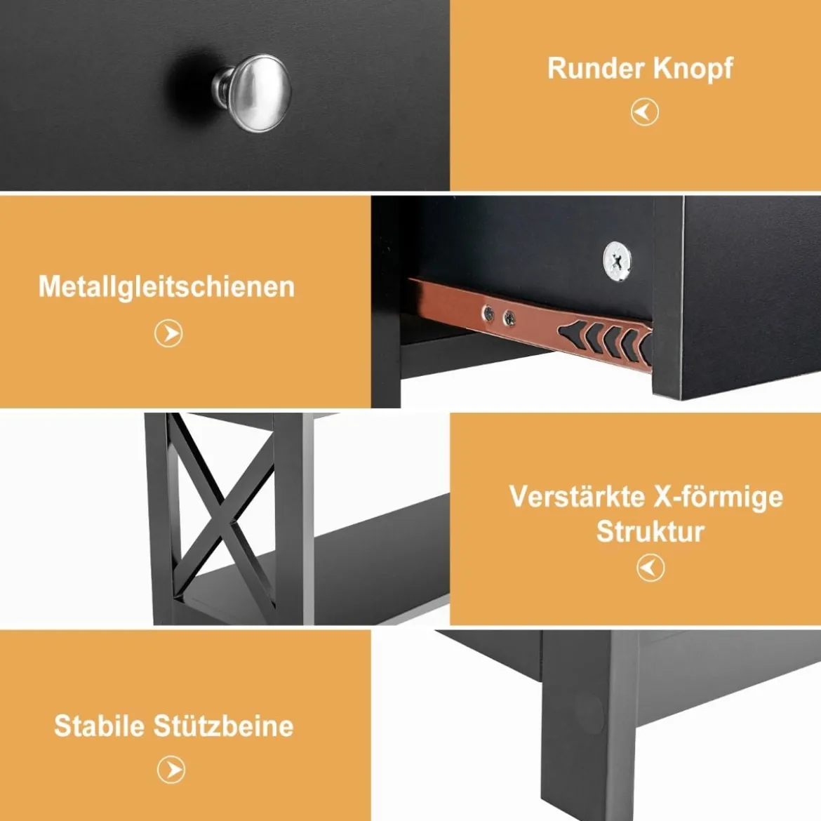 3 Ebenen Konsolentisch mit Schublade & 2 Ablagen & X-Förmigen Beinen