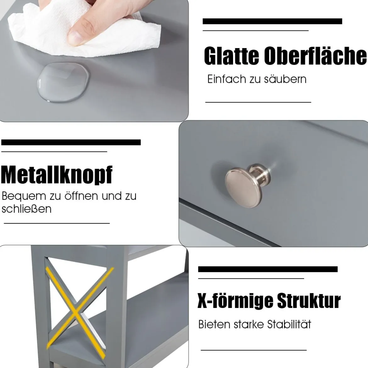 3 Ebenen Konsolentisch mit Schublade & 2 Ablagen & X-Förmigen Beinen