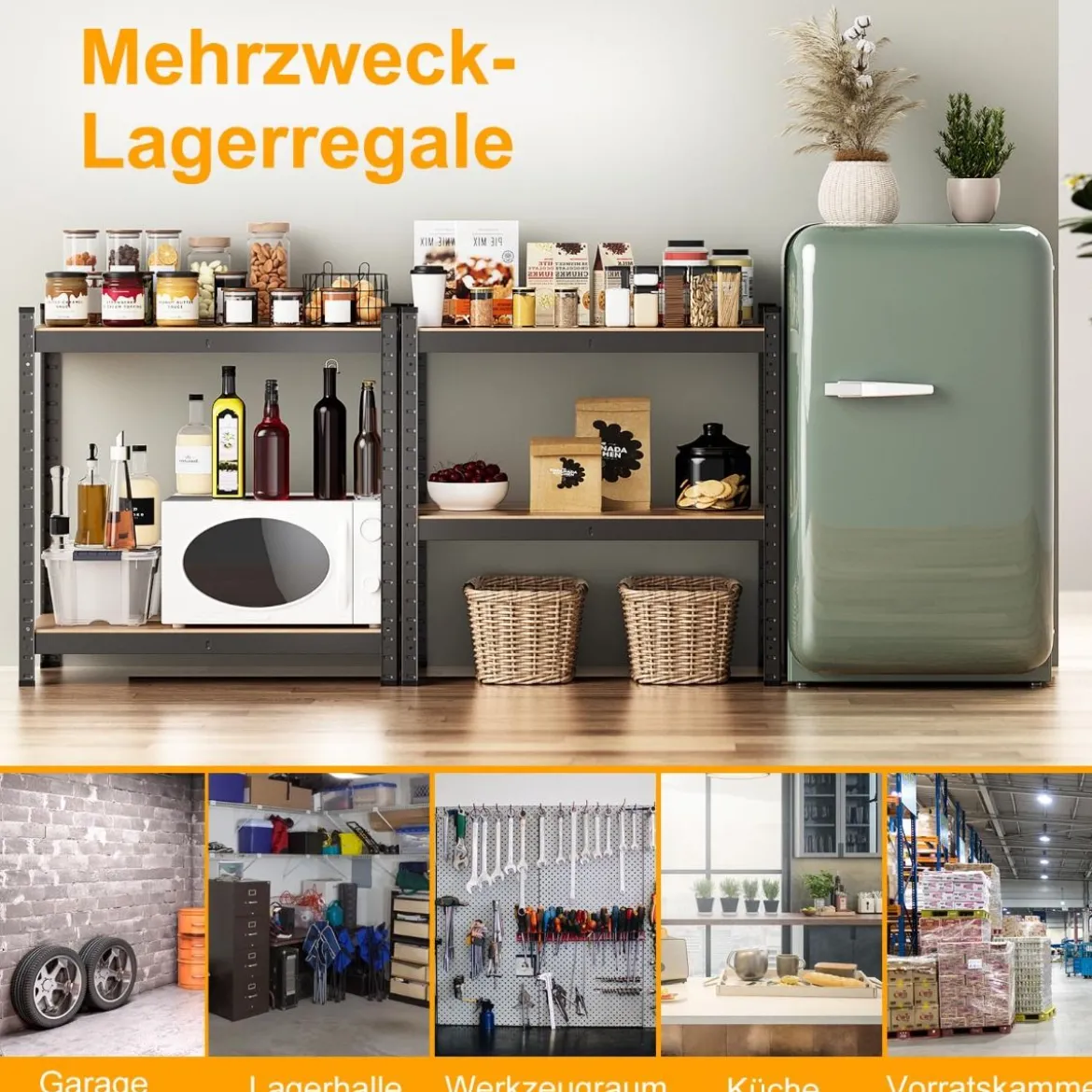 4 Ebenen Lagerregal mit Metallrahmen Schwerlastregal bis 720kg belastbar Metallregal