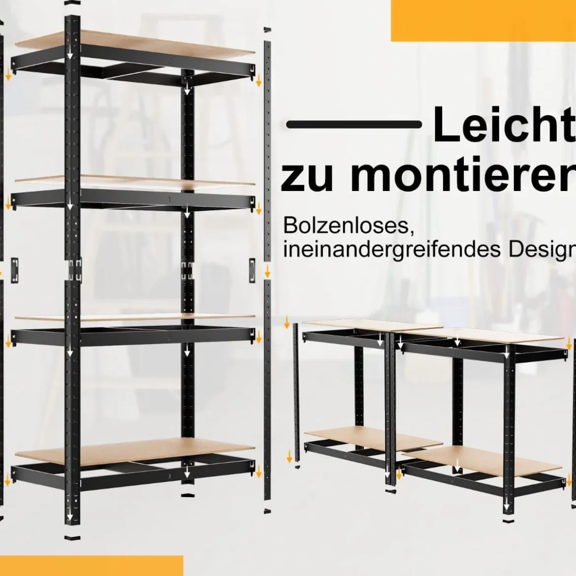 4 Ebenen Lagerregal mit Metallrahmen Schwerlastregal bis 720kg belastbar Metallregal