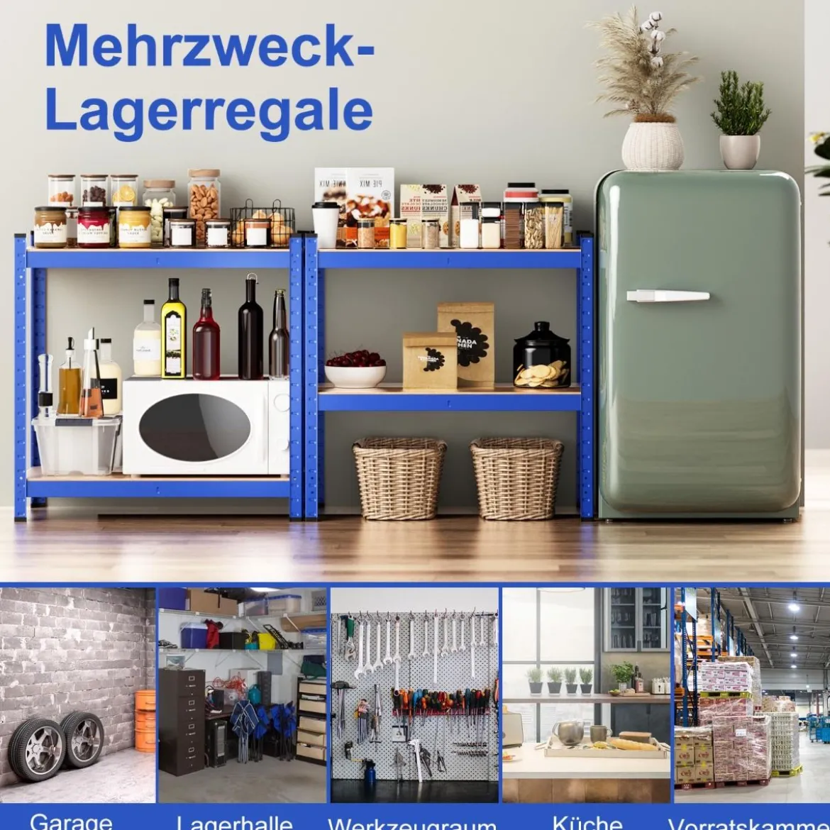 4 Ebenen Lagerregal mit Metallrahmen Schwerlastregal bis 720kg belastbar Metallregal