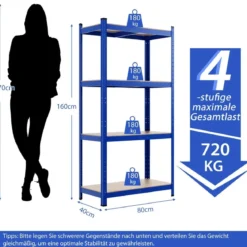 4 Ebenen Lagerregal mit Metallrahmen Schwerlastregal bis 720kg belastbar Metallregal