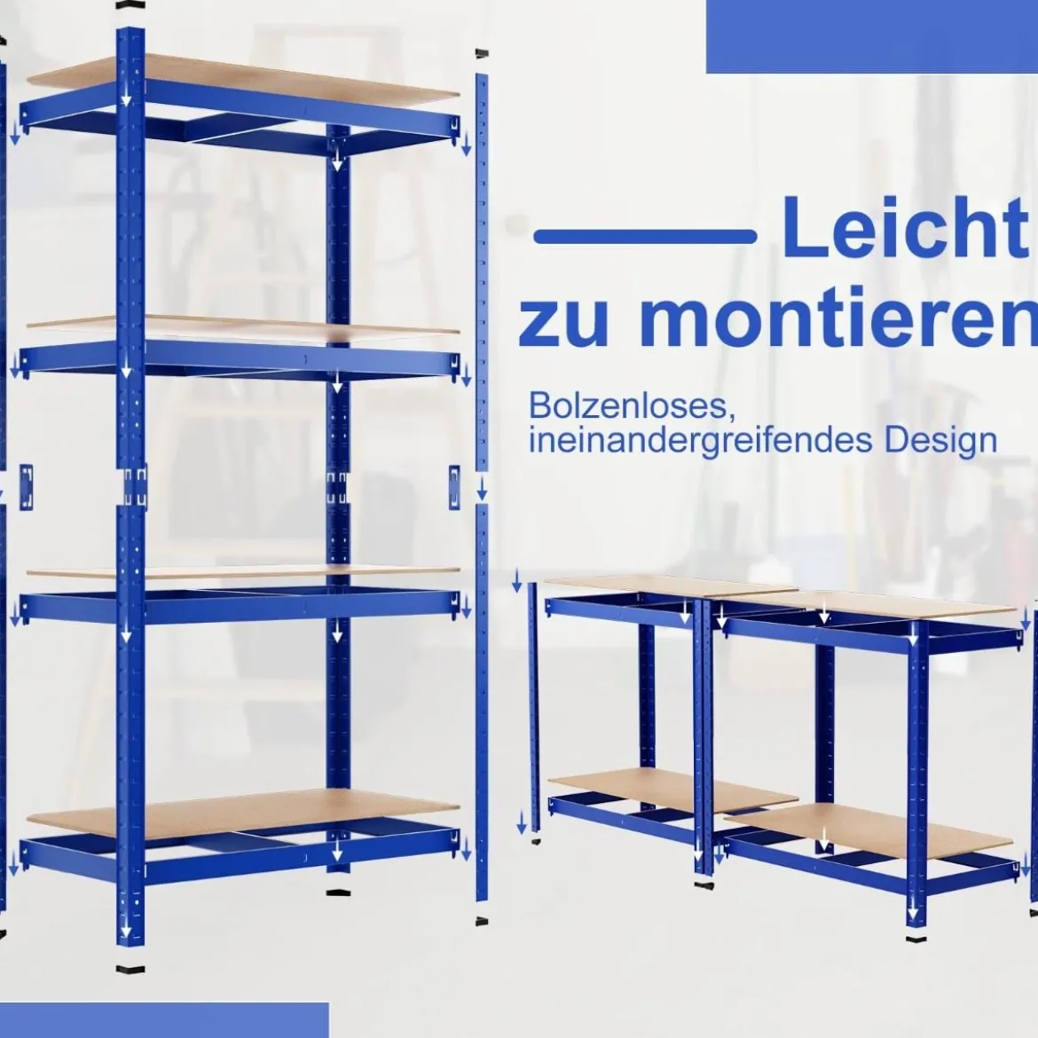 4 Ebenen Lagerregal mit Metallrahmen Schwerlastregal bis 720kg belastbar Metallregal
