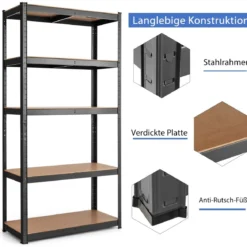 5 Ebenen Lagerregal mit Metallrahmen Metallregal bis 875kg Belastbar Kellerregal 75 x 30 x 150 cm