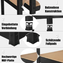 5 Ebenen Lagerregal Platzsparendes Schwerlastregal Steckregal Metallregal