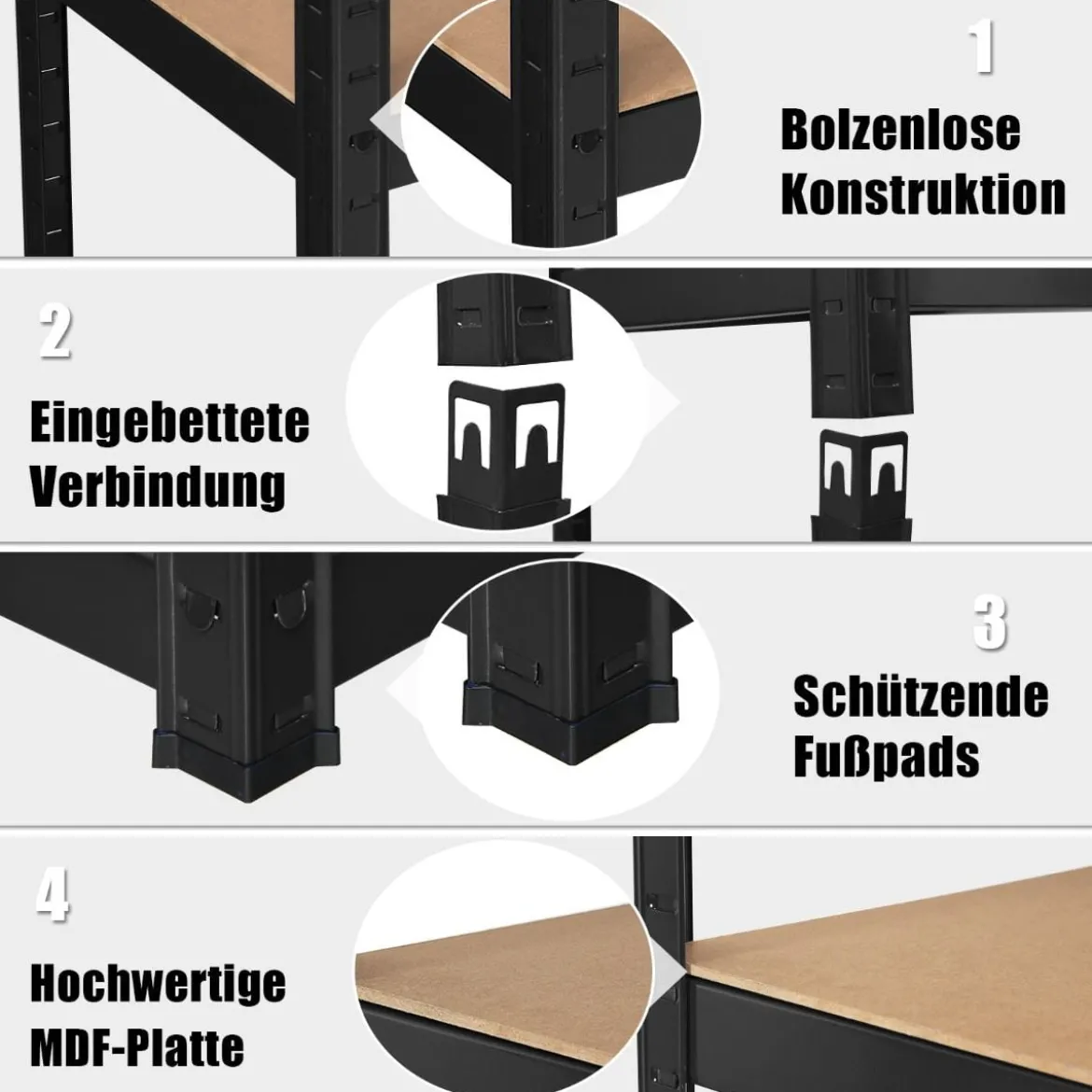 5 Ebenen Lagerregal Platzsparendes Schwerlastregal Steckregal Metallregal