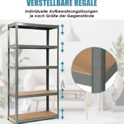 5 Ebenen Lagerregal Platzsparendes Schwerlastregal Steckregal Metallregal