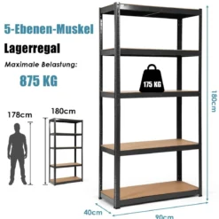 5 Ebenen Lagerregal Platzsparendes Schwerlastregal Steckregal Metallregal