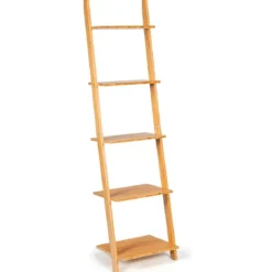 5 Ebenen Leiterregal aus Bambus Schmal Bücherregal Standregal 43 x 35 x 165 cm Natur