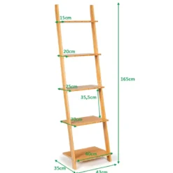 5 Ebenen Leiterregal aus Bambus Schmal Bücherregal Standregal 43 x 35 x 165 cm Natur