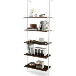 5 Ebenen Leiterregal Wandmotage 180cm Bücherregal mit Metallrahmen Braun