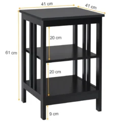 3 Ebenen Nachttisch mit Regal für Schlafzimmer 40x40x61cm Schwarz II-Förmig