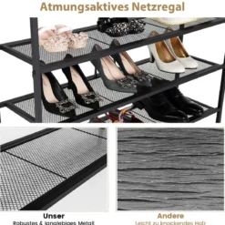 5 Ebenen Schuhregal aus Metall mit Abnehmbarer Regalen & Kippsicherung 100 x 30 x 93cm