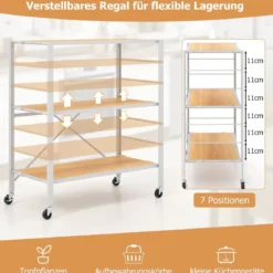 3 Ebenen Servierwagen klappbar Küchenwagen mit abnehmbaren Rädern & höhenverstellbaren Regalböden 76 x 36 x 86 cm