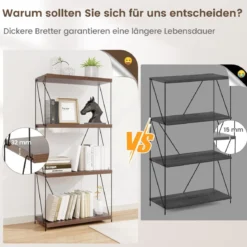 4 Ebenen Standregal mit Metallrahmen Industrielles Bücherregal Lagerregal 60 x 29,5 x 105 cm