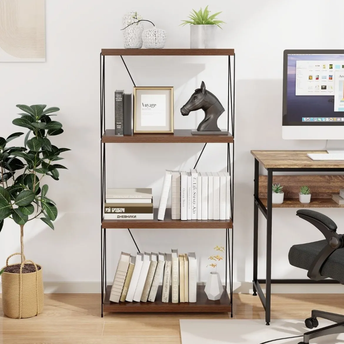 4 Ebenen Standregal mit Metallrahmen Industrielles Bücherregal Lagerregal 60 x 29,5 x 105 cm
