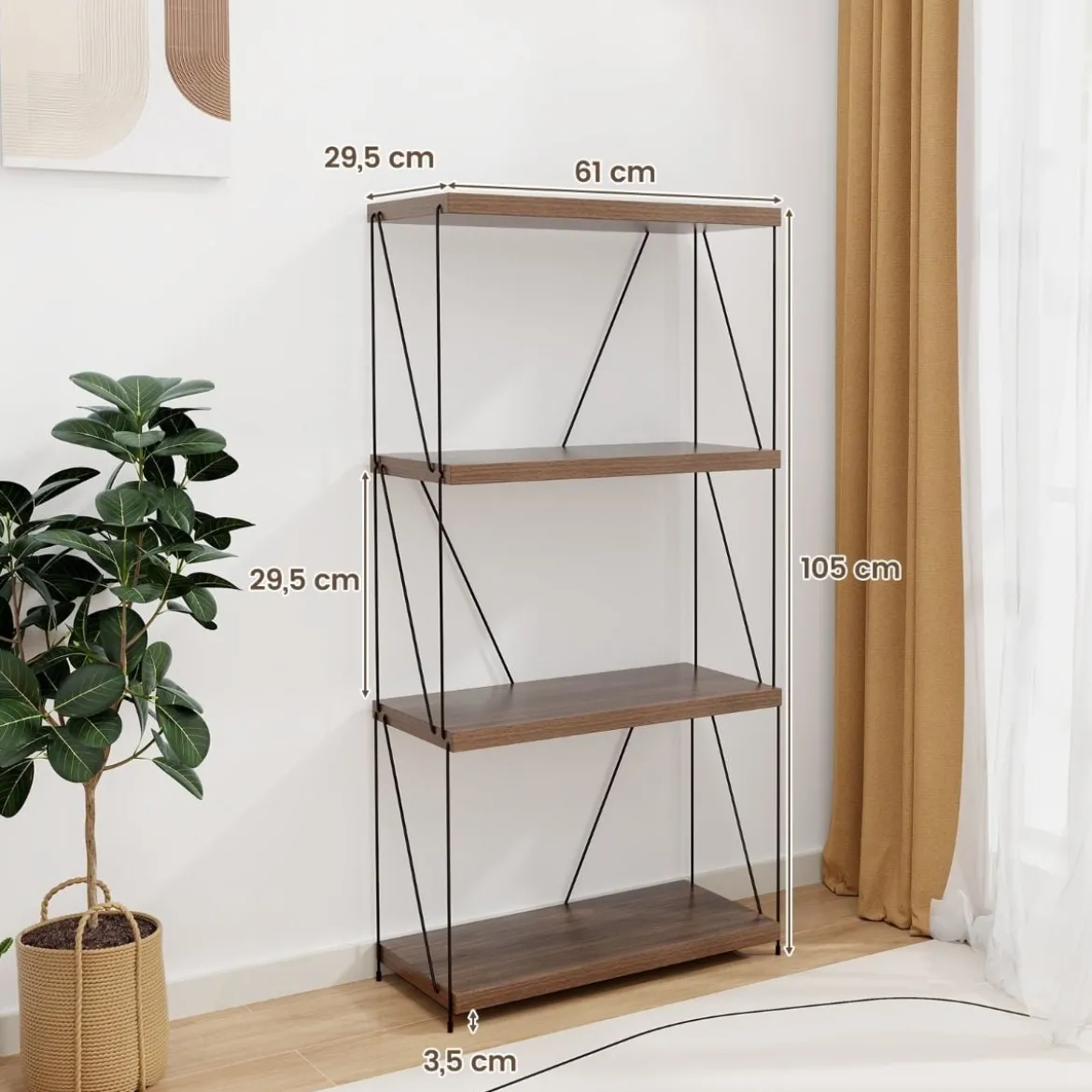 4 Ebenen Standregal mit Metallrahmen Industrielles Bücherregal Lagerregal 60 x 29,5 x 105 cm