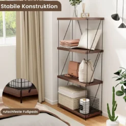 4 Ebenen Standregal mit Metallrahmen Industrielles Bücherregal Lagerregal 60 x 29,5 x 105 cm