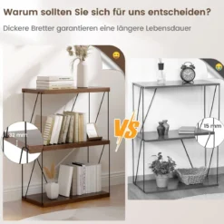 3 Ebenen Standregal mit Metallrahmen Industrielles Bücherregal Lagerregal 60 x 29,5 x 82 cm