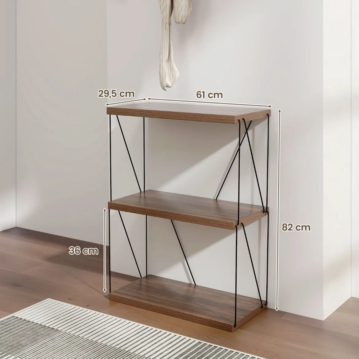 3 Ebenen Standregal mit Metallrahmen Industrielles Bücherregal Lagerregal 60 x 29,5 x 82 cm