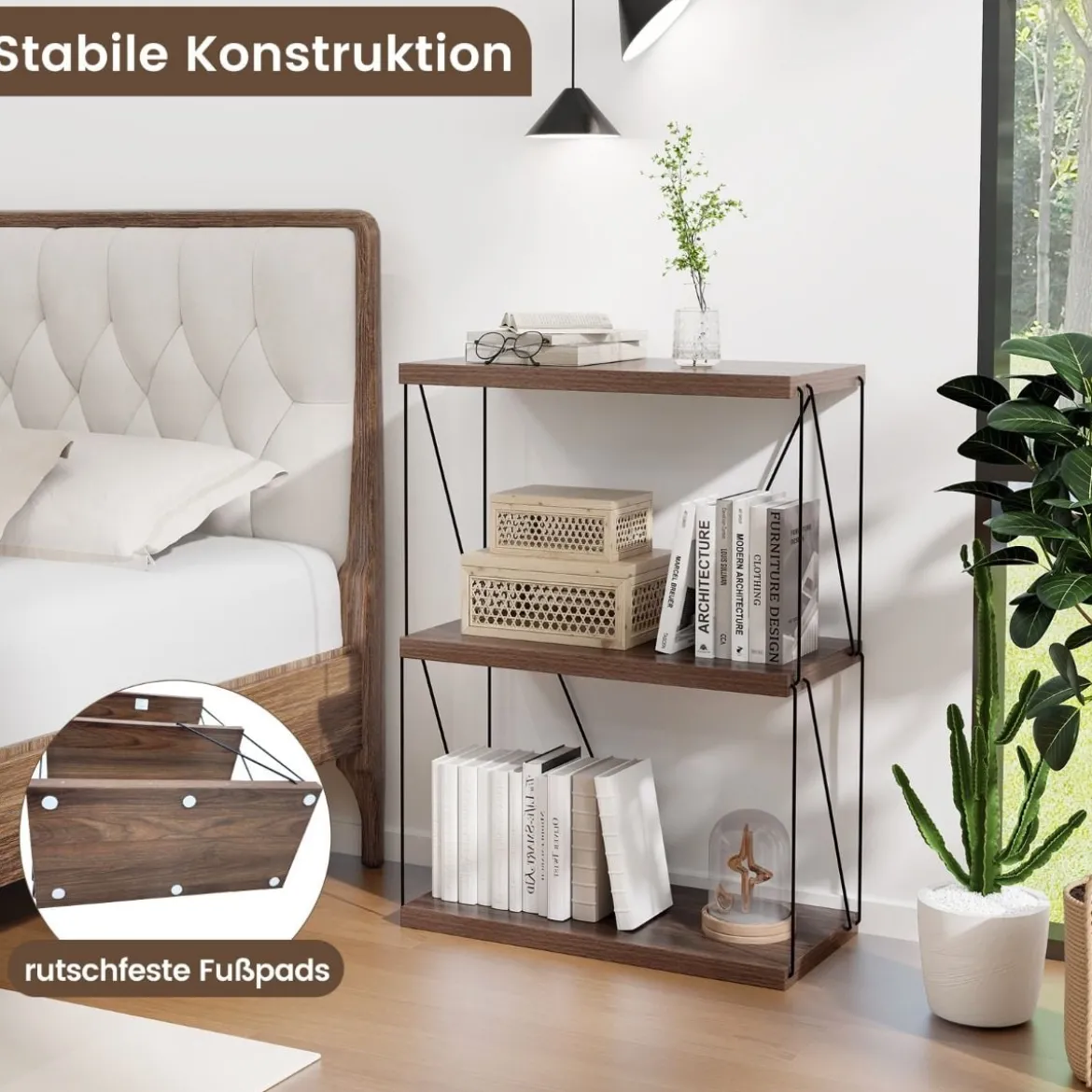 3 Ebenen Standregal mit Metallrahmen Industrielles Bücherregal Lagerregal 60 x 29,5 x 82 cm