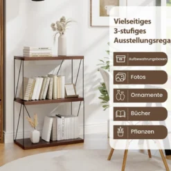 3 Ebenen Standregal mit Metallrahmen Industrielles Bücherregal Lagerregal 60 x 29,5 x 82 cm