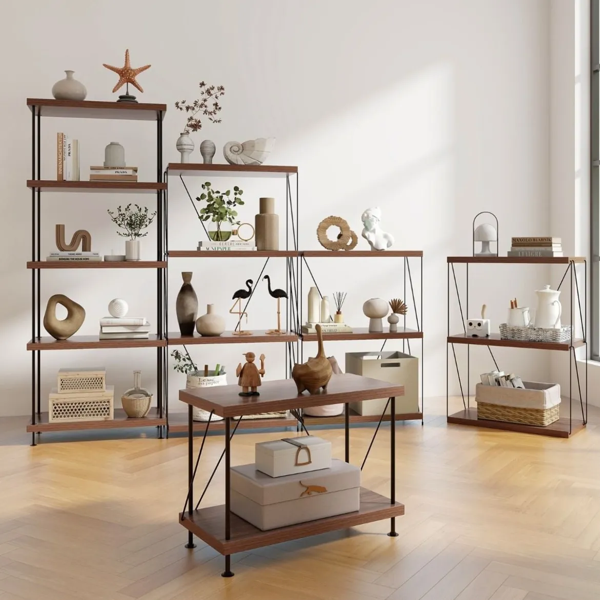 2 Ebenen Standregal mit Metallrahmen Industrielles Bücherregal Lagerregal 60 x 29,5 x 45 cm