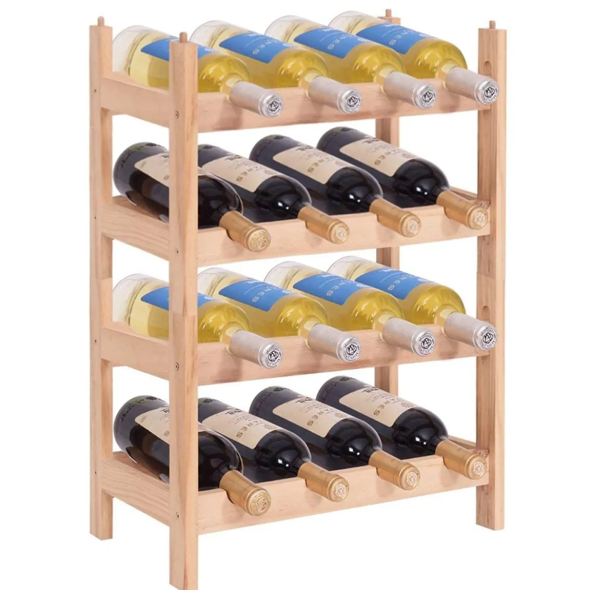 2 Ebenen Stapelbar Holz Weinschrank Weinregal Flaschenständer mit 8 Flaschen