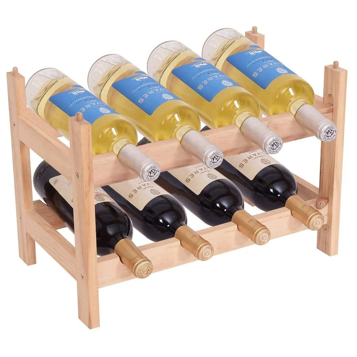 2 Ebenen Stapelbar Holz Weinschrank Weinregal Flaschenständer mit 8 Flaschen