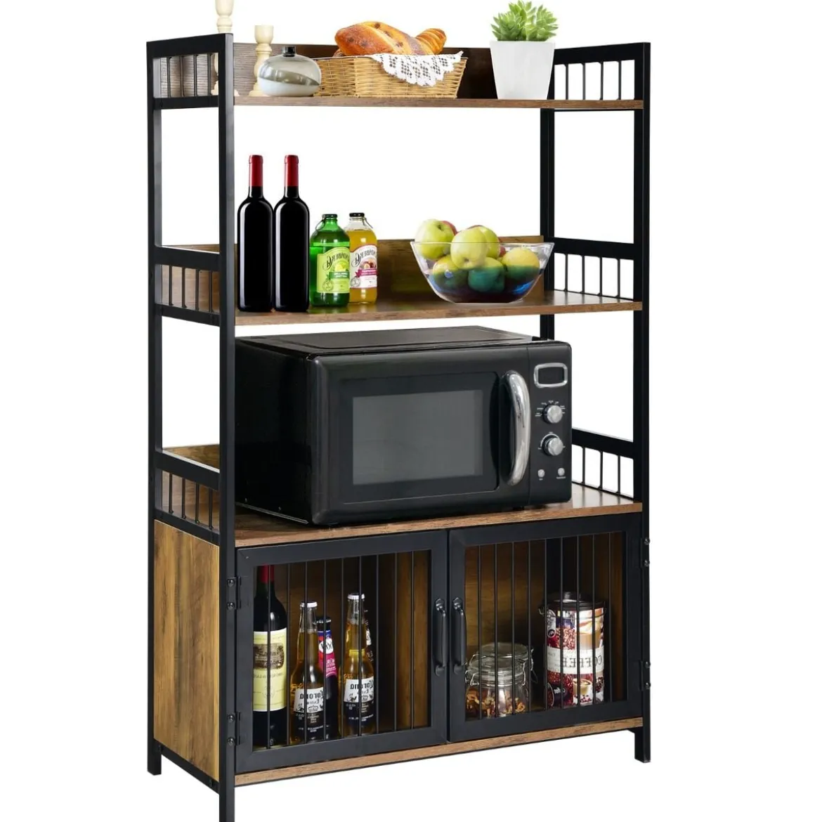 3 Ebenen Vintage Standregal mit Aufbewahrungsschrank für Küche im Industriestil 80x35x125,5cm