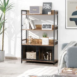 3 Ebenen Vintage Standregal mit Aufbewahrungsschrank für Küche im Industriestil 80x35x125,5cm