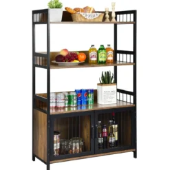3 Ebenen Vintage Standregal mit Aufbewahrungsschrank für Küche im Industriestil 80x35x125,5cm