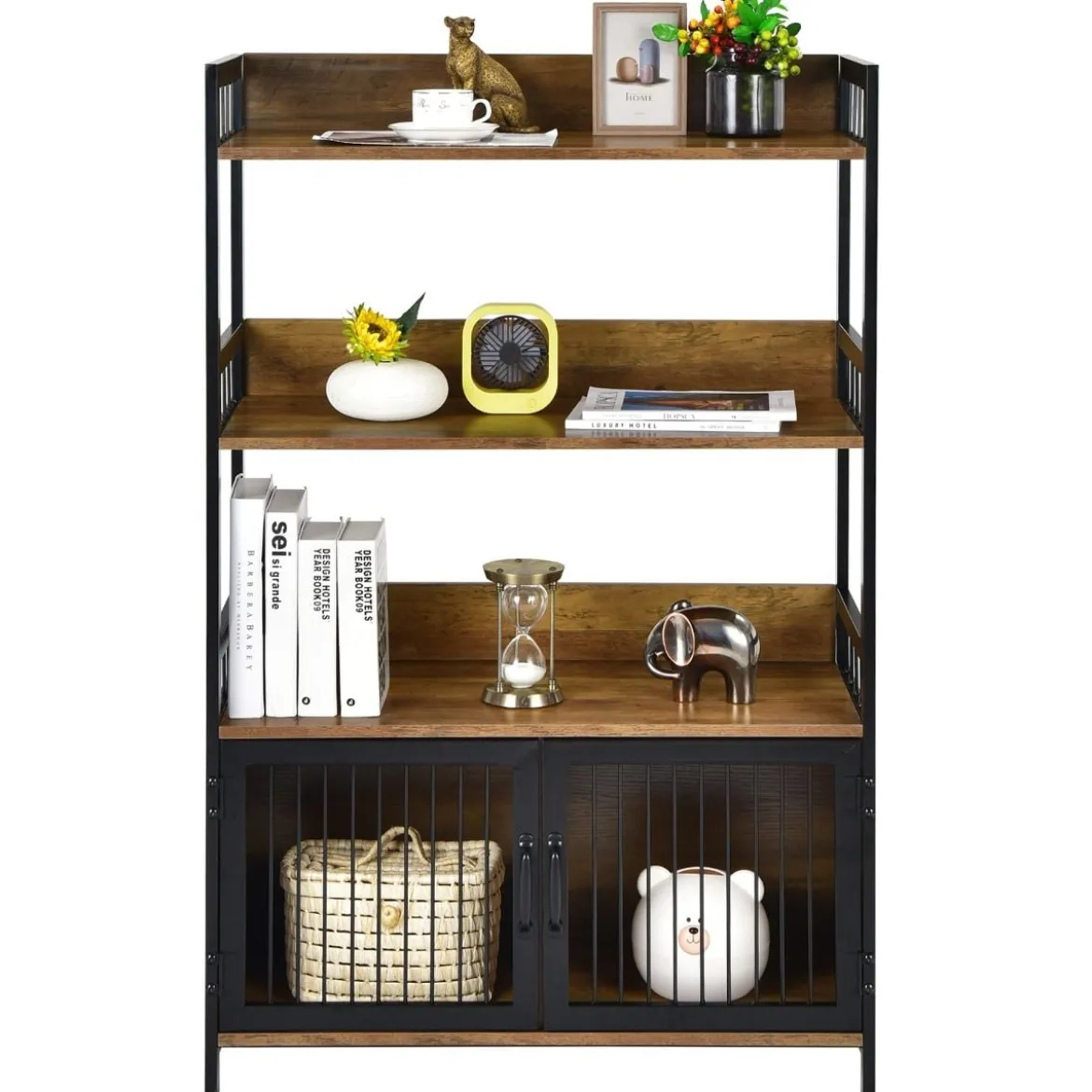 3 Ebenen Vintage Standregal mit Aufbewahrungsschrank für Küche im Industriestil 80x35x125,5cm