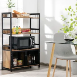 3 Ebenen Vintage Standregal mit Aufbewahrungsschrank für Küche im Industriestil 80x35x125,5cm