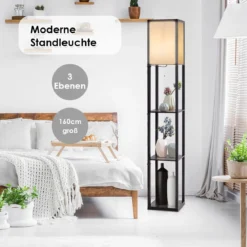 3-Ebene Standleuchte Regal Moderne Stehlampe Bodenlampe 26 x 26 x 160 cm Schwarz