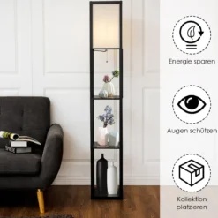 3-Ebene Standleuchte Regal Moderne Stehlampe Bodenlampe 26 x 26 x 160 cm Schwarz