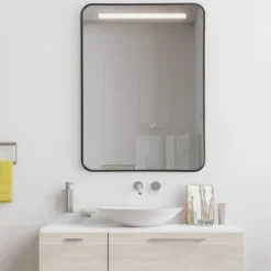 Echteckiger Wandspiegel mit Metallrahmen für Badezimmer 76,5x56cm Schwarz